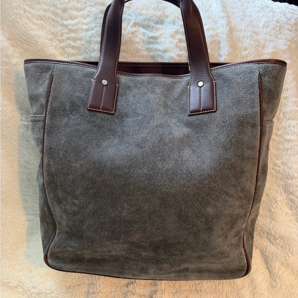 Coach Vintage Gray Suede-Brown Leather #5995 Tote 16.5x12.5 2003 - Picture 2 of 15